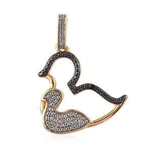NEW Diamond & Black Diamond Accent Duck(s) Pendant ION Plated 18K Gold